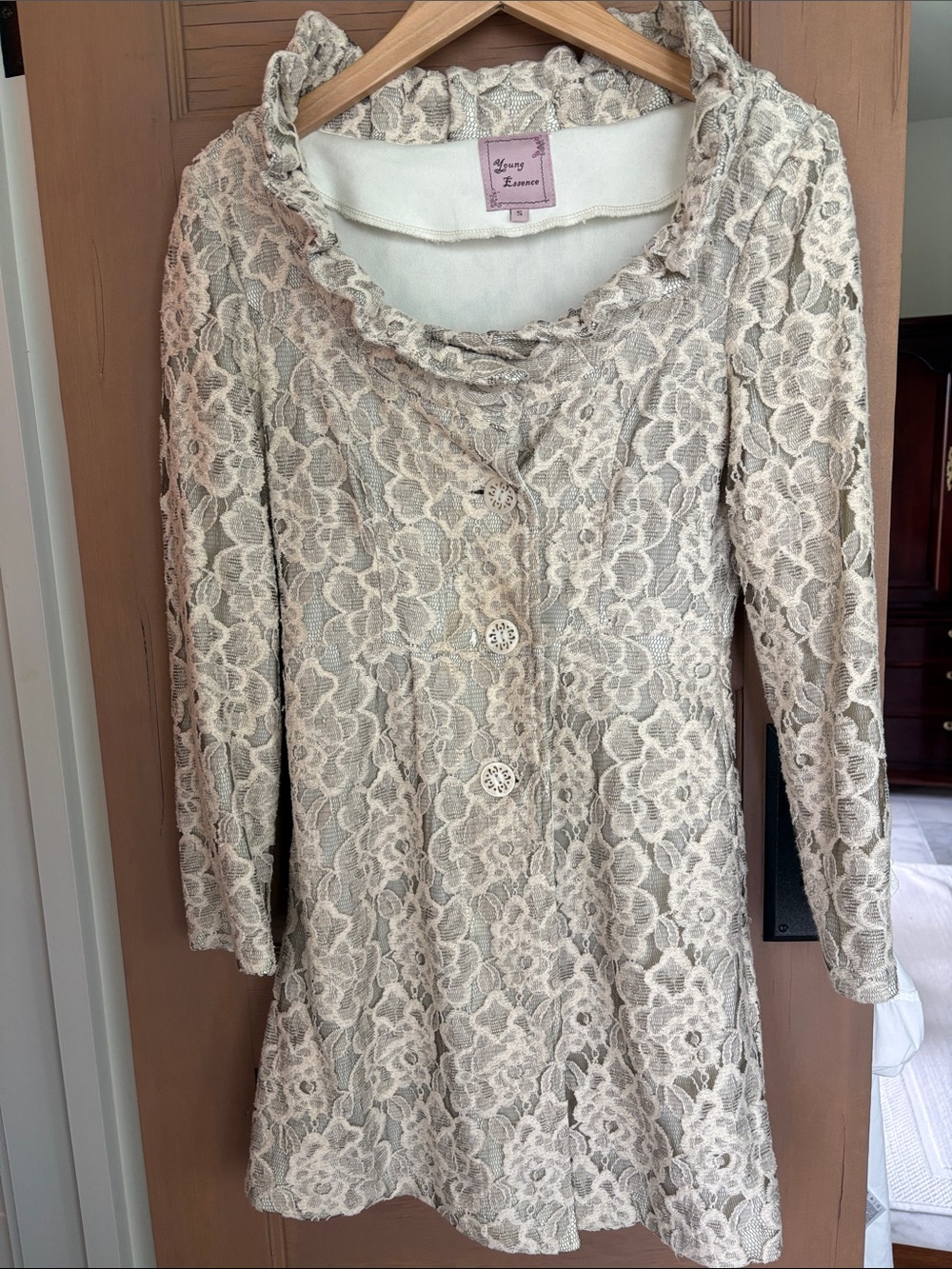 Young Essence | Cream Lace Button-Front light jacket